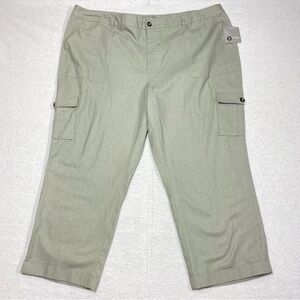 Falls Creek Women Plus 24 Sage Gray Cargo Crop Pants Stretch Casual Workwear NWT